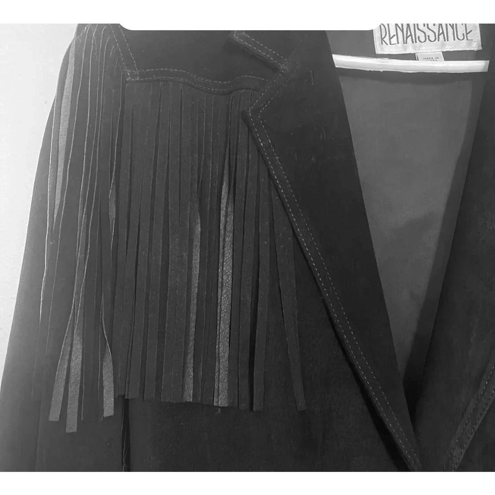 Vintage RENAISSANCE Western Fringe Black Leather / Suede Jacket Women's Size S